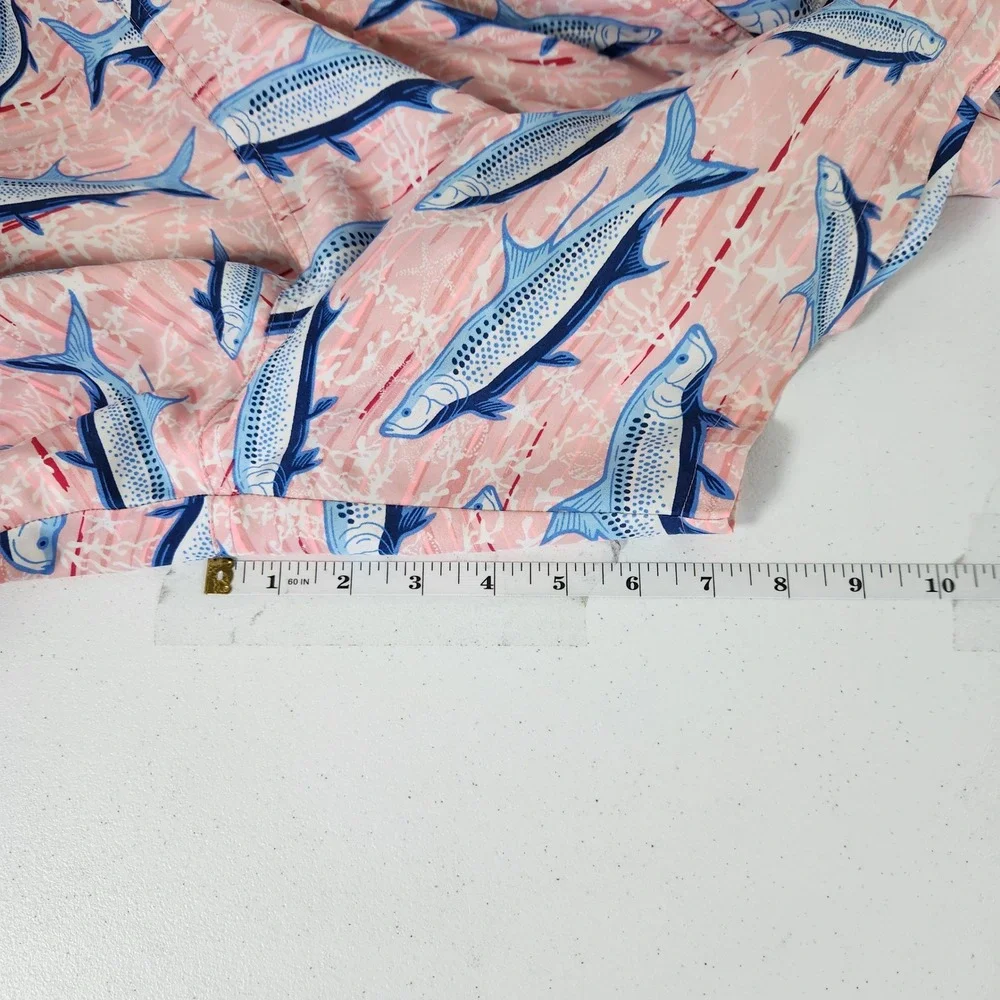 Vineyard Vines Men XL Pink Tarpon Fish Print Swim Trunks Mesh Lined Board Shorts